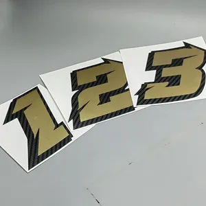 Autocollant Moto/Voiture 3D en Fibre de Carbone Vinyle Auto-adhésif Découpé Double Couche Numéro de Course Or Noir Mat Décalcomanie Position Avant - Product Image 2