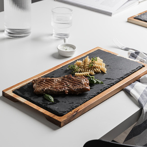 Plato <span class=keywords><strong>occidental</strong></span> cuadrado negro de estilo japonés para uso en hoteles Bandeja de palé de madera maciza para platos de pizza de sushi de bistec - Product Image 5