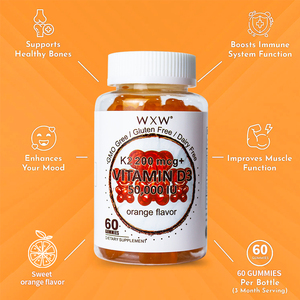 Extrait de vitamine D3 et de vitamine K2 à saveur d'orange de haute qualité Supplément végétarien Gommes à la vitamine D3 + K2 pour maintenir la fonction musculaire - Product Image 6