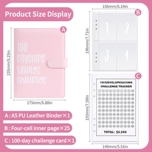 Carnet de notes en cuir magnétique A5 100 jours pour économiser de l'argent Budget Binder Saving Challenge Envelope - Product Image 5