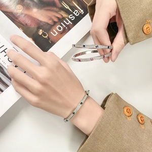 Fashionable Eco-friendly <b>Copper</b> Micro Pave Multicolor Corundum Zircon <b>Bangles</b> for Women Elegant Daily Wear - Product Image 6
