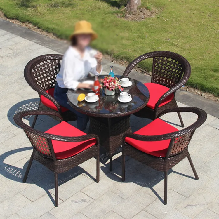 Outdoor Pe Rattan Set New Design Garden Dining Table And Chair Patio Leisure Rattan Garden Set