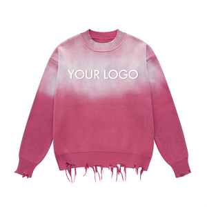 Pull-over tricoté à col rond personnalisé avec logo jacquard, manches longues, style vintage délavé, pour hommes, vente en gros - Product Image 5