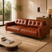 Canapé d'angle en L moderne et personnalisé en cuir véritable marron, écologique, capitonné, avec dossier réglable, rembourrage en mousse, idéal pour hôtels et appartements