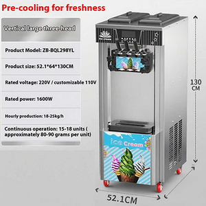 Máquina comercial para hacer helados de servicio suave para uso en <span class=keywords><strong>restaurante</strong></span>, acero inoxidable, 3 sabores, 1600W - Product Image 2
