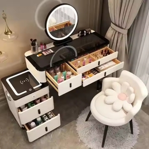 Mueble Moderno de Maquillaje y Tocador, Diseño de Una Pieza, Patas Metálicas, Mesa de Tocador para Dormitorio con Espejo LED y Carga Inalámbrica - Product Image 2