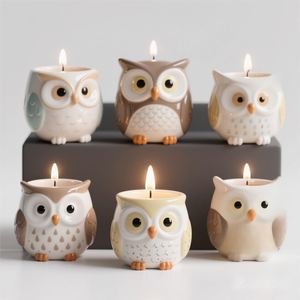 <strong>Owl</strong> Shaped Ceramic <strong>Candle</strong> Jar. Custom 3D Hand-Painted Design, Creates a Warm &amp; Wise Glow for Relaxation &amp; Ambiance. - Product Image 1