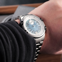 Montres automatiques en acier inoxydable OBLVLO Design Sun Dial pour hommes, bracelet argenté célèbre, montre mécanique étanche, horloge CAM-SUN