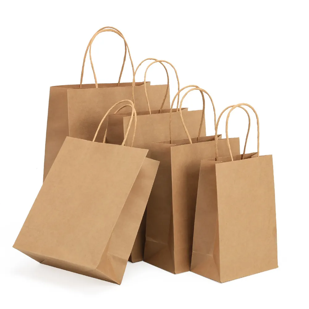 Custom Brown Cardboard Foldable Gift Bag Clothes Shoes Bags Custom Logo Printed Shopping Bags