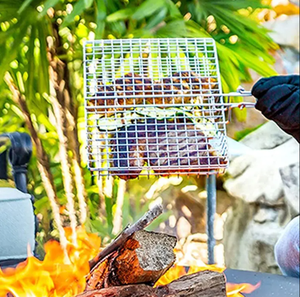 Xách Tay Cắm Trại Ngoài Trời barbeque nấu ăn phụ kiện thép carbon lớn gấp <span class=keywords><strong>BBQ</strong></span> nướng giỏ cho cá tôm rau - Product Image 6