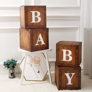 Scatola di Palloncini Gillian Wood Grain BABY a Forma di Cubo con Lettere e Grafica Elefante, Decorazioni per Feste di Natale, San Valentino, <span class=keywords><strong>Laurea</strong></span> - Product Image 2