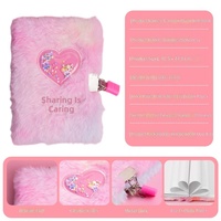 Carnet de notes en peluche motif dessin animé, couverture en forme de cœur A6, journal intime pour filles, avec verrouillage sans fil, prêt à offrir, agenda en tissu pour étudiants