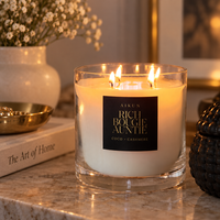 Bougie parfumée en verre AIKUN à large diamètre, noire, à plusieurs mèches, pour la décoration de salon, avec pot profond, bord doré, étiquette frontale de marque
