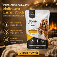 Emballage imprimé pour friandises pour chats et chiens, sachet vertical, fermeture éclair refermable thermoscellée, matériau BOPP