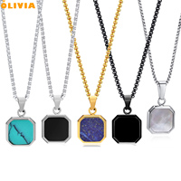 Vente chaude Punk En Acier Inoxydable Géométrique Polygone Hommes Carré Pierre Naturelle Collier Pour Cadeau Noir Onyx Pierre Collier Bijoux