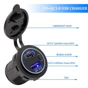 Cargador de Coche 12V 24V con Interruptor On/Off Carga Rápida Puerto Dual USB Tipo C PD QC3.0 - Product Image 3