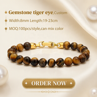 Bracelet TIZTI personnalisé, mode, 8 mm, pierre naturelle œil de tigre marron avec fermoir en acier inoxydable, bracelet perlé pour homme, anniversaire