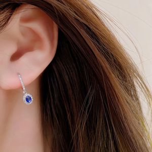 Pendientes de Oro Puro de 18k con Zafiro Azul Real y Diamantes, Modelo Au750 de Xinfly, Precio de Fábrica para Joyería Femenina - Product Image 4