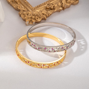 Hollowed Out Zircon Bangle Gold And Silver Plated Geometry Design Fashion Jewelry <b>Bracelet</b> For Women - Product Image 4