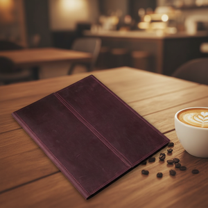 Cubierta de Menú de Cuero Genuino para Hotel, Estilo Retro, Tríptico, para Cafetería, <span class=keywords><strong>con</strong></span> Capacidad para Tres Páginas - Product Image 6