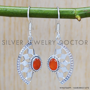 Boucles d'oreilles en argent sterling 925 avec pierres précieuses en cornaline Design vintage Bijoux fins faits à la main Prix de gros - Product Image 2