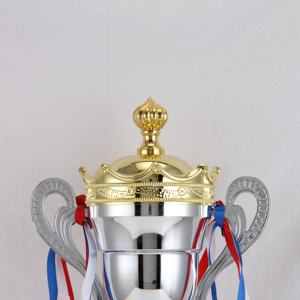 कारखाने कस्टम ट्रॉफी कप पुरस्कार बड़े डबल कान मुकुट टोपी धातु ट्रॉफी काले आधार रंग रिबन रचनात्मक मोल्ड खेल ट्रॉफी - Product Image 3