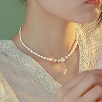 Collier de perles d'eau douce de mode, collier de mariage pour femmes, collier de perles de fleurs dorées