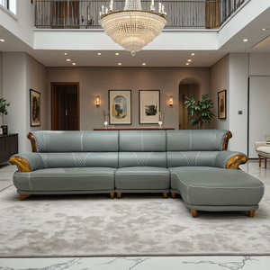 Customizable European Design Genuine Leather L-Shaped Sectional <b>Sofa</b> Set Wood <b>Legs</b> Curved Arms-Comfortable Furniture Set - Product Image 4