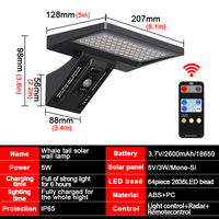 Lampe murale solaire LED en forme de queue de baleine, lumière blanche chaude, étanche IP65, détecteur de mouvement, batterie rechargeable, éclairage extérieur