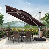 Large Right Cantilever Outdoor Sun Tilting Garden Replacement Patio Umbrella with LED Solar Panel