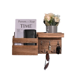 Wooden Key Rack Wall Mounted Storage <b>Shelf</b> With Hooks For Keys And Accessories Living Room Entryway Organizer Natural Wood Color - Product Image 5