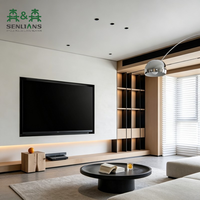 Soporte de TV Minimalista de Lujo en Madera Contrachapada, Diseño de Montaje en Suelo con Pantalla LED, Almacenamiento, Construcción de Madera Resistente para TV de 65"+ - Sala de Estar