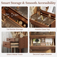Bureau de toilette moderne en bois massif avec miroir LED et éclairage à 3 modes de couleur, luminosité réglable, design fin, en stock aux États-Unis SZT012