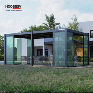 Pérgola de Aluminio Hooeasy para Jardín, con Techo de Láminas Ajustables, Puertas Corredizas de Vidrio, Impermeable, Modelo 9610 - Product Image 6