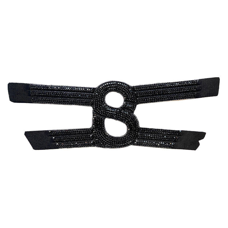 Rhinestone-embellished multi-layer strip with double-loop interlaced ...
