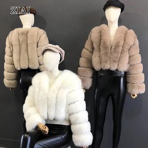 Patchwork Design Kurzer, langärm liger, umwelt freundlicher Kunst pelzmantel New Fox <span class=keywords><strong>Fur</strong></span>-Look Gepolsterter Mantel - Product Image 4