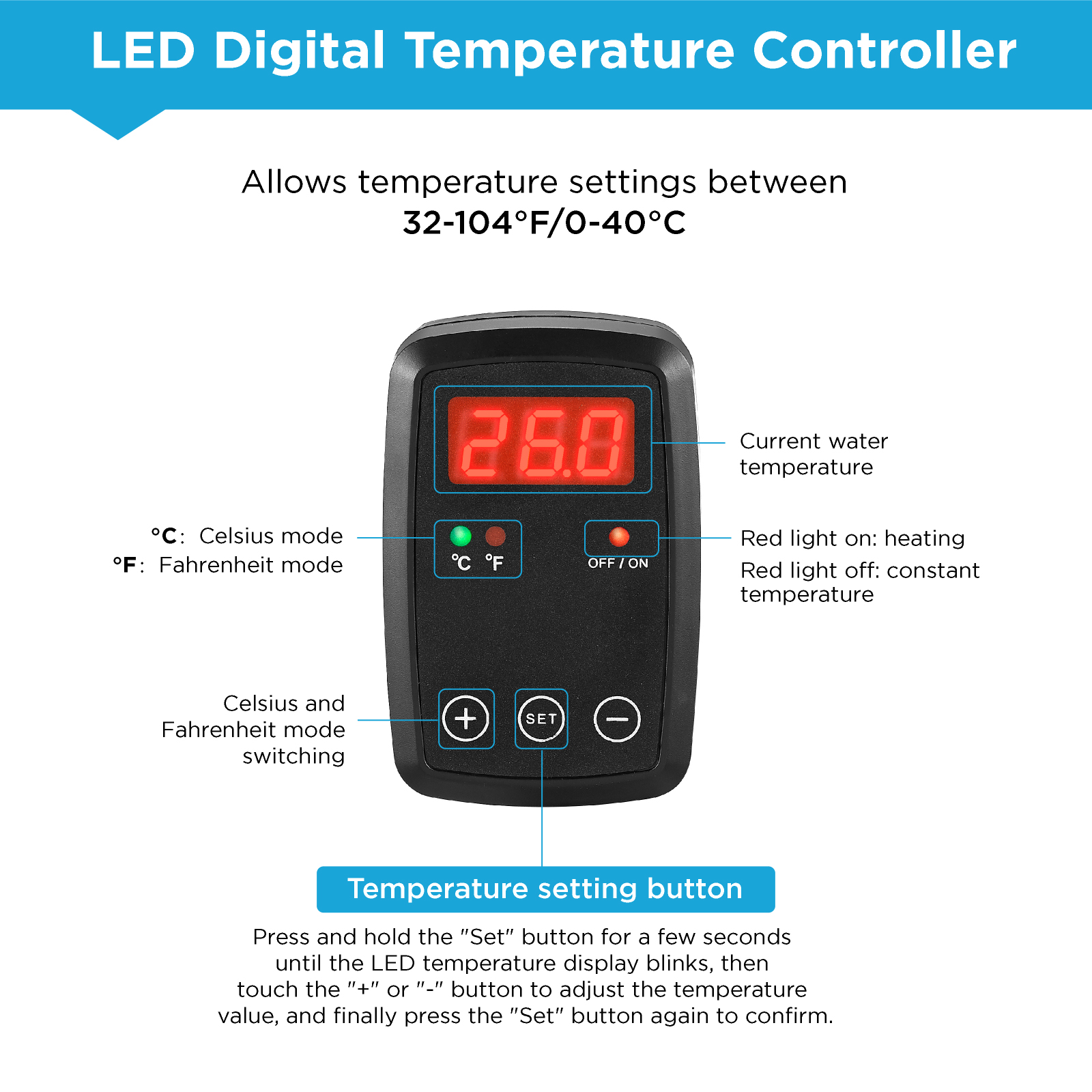 Calentador De Acuario Sumergible De Titanio 500W | Termostato Digital, Antiexplosión | Para 250-350 Litros