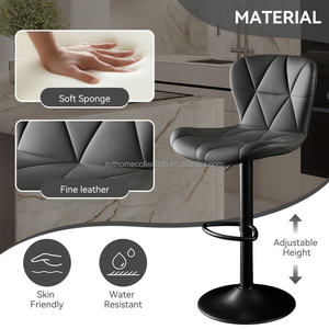 مقاعد بار أنيقة وبسيطة ومريحة ورمادية داكنة ، مقعد مرتفع خلفي عريض ، جلد مريح - Product Image 6