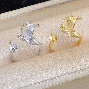 Anillo de Mariposa de Plata 925 con Acabado Cepillado, Accesorios para Joyería de Perlas, Anillo de Apertura Superior JG, Producto Semiterminado, Soporte para Anillo - Product Image 2