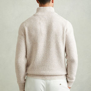 Мужской свитер в стиле Old Money, оверсайз, осенне-зимний, белый, из хлопка и мериносовой шерсти, с защитой от сминания, с воротником-стойкой - Product Image 3