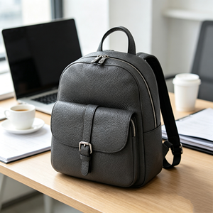 Dark Gray Genuine Leather <b>Backpack</b> For Women Buckle Front Pocket Casual <b>Daily</b> Travel Rucksack - Product Image 5