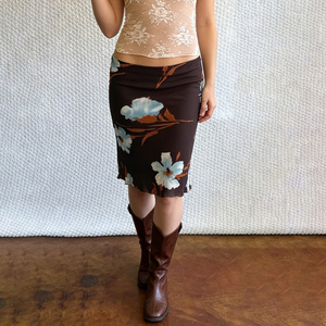 2026 Y2K Low Waist Mesh <b>Patchwork</b> Floral Print <b>Skirt</b> Bodycon Midi Length Hollow Out Clubwear Summer Streetwear - Product Image 1