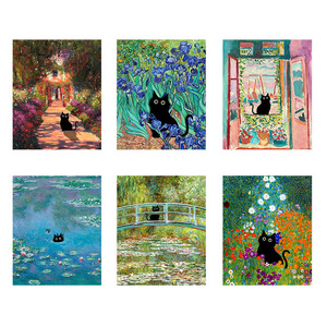 Póster <span class=keywords><strong>de</strong></span> gato <span class=keywords><strong>de</strong></span> Monet Van Gogh, pintura <span class=keywords><strong>de</strong></span> fama mundial, núcleo <span class=keywords><strong>de</strong></span> lienzo, arte <span class=keywords><strong>de</strong></span> pared <span class=keywords><strong>de</strong></span> dormitorio creativo, aceite decorativo, decoración del hogar, Animal - Product Image 5