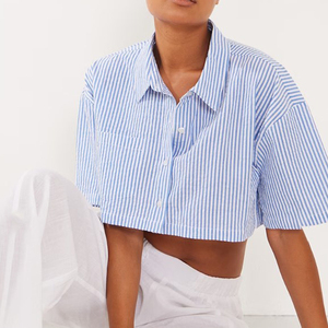 Top corti casual con tasche, sexy, <span class=keywords><strong>a</strong></span> maniche corte, camicie da ufficio per <span class=keywords><strong>donna</strong></span>, bluse <span class=keywords><strong>blu</strong></span> <span class=keywords><strong>e</strong></span> <span class=keywords><strong>bianche</strong></span> per <span class=keywords><strong>donna</strong></span>, <span class=keywords><strong>camicia</strong></span> <span class=keywords><strong>a</strong></span> <span class=keywords><strong>righe</strong></span> <span class=keywords><strong>blu</strong></span>, t-shirt da <span class=keywords><strong>donna</strong></span> personalizzata - Product Image 2