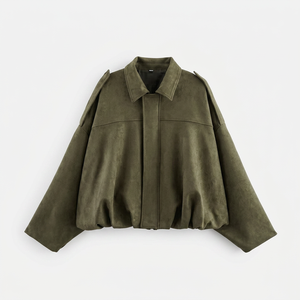 Blouson Bomber Moto Tissé pour Femme, Nouvelle Collection Automne 2025, Style Vintage avec Col Revers et Manches Longues - Product Image 1