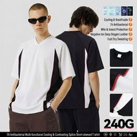 T-shirt d'été à col en V patchwork, résistant aux bactéries 7A, sensation de fraîcheur, séchage rapide, léger et respirant pour hommes et femmes