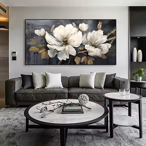 Tranh sơn dầu vải bố hoa văn hiện đại, phong cách nhẹ nhàng sang trọng, vẽ tay, làm nền tường phòng khách, trang trí hoa cho ghế sofa - Product Image 2