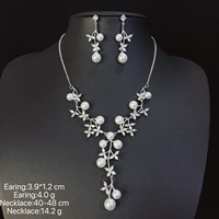 Ensemble de bijoux de mariée SLBRIDAL avec cristaux étincelants, zircon cubique, perles, fleurs, collier et boucles d'oreilles en CZ pour femmes, bijoux de soirée