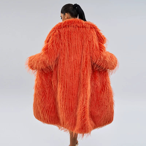 Abrigo de Piel Sintética de Lujo Color Naranja para <span class=keywords><strong>Mujer</strong></span>, Chaqueta de <span class=keywords><strong>Pelo</strong></span> Sintético Largo y Esponjoso, Abrigo Cálido de Invierno - Product Image 6