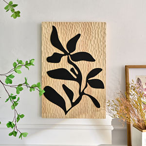 Décoration murale en bois sculpté rectangulaire rustique avec motif floral pour la maison, idéale pour le salon - Product Image 1